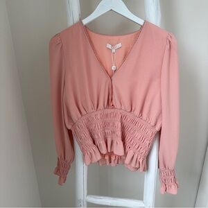 Wayf Peach Smocked Cropped Blouse Size Large